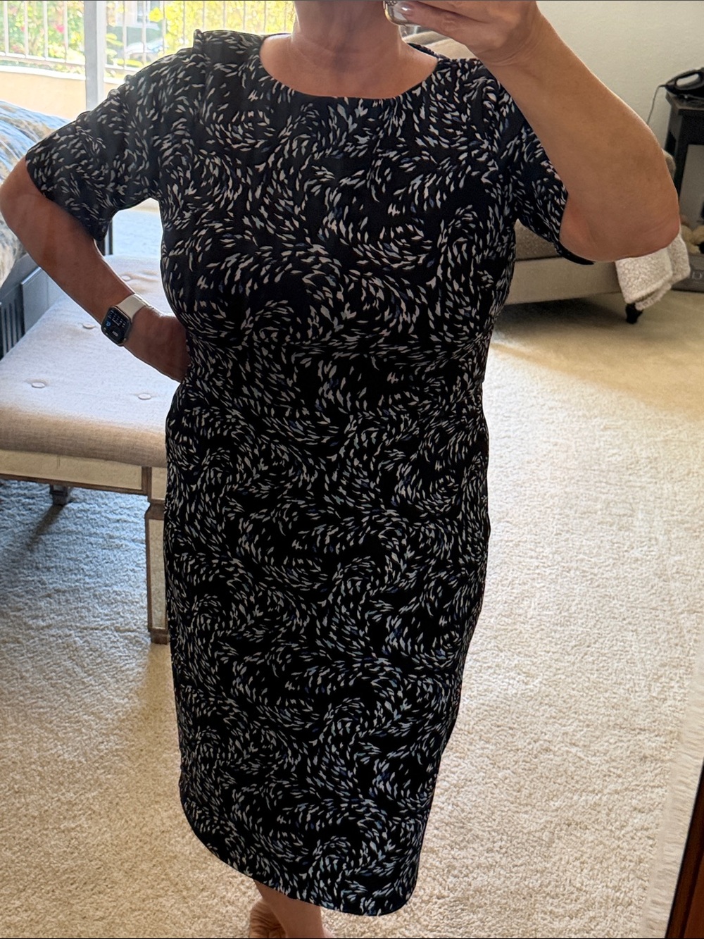 White House Black Market Black & White Printed Midi Sheath Dress
